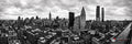 Black-and-white panoramic view across Manhattan rooftops and distinctive towers. Photograph by Anders Jorulf.